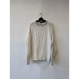 Vintage Eddie Bauer Sweater Mens Large White Chunky Knit‎ Crewneck Pullover 90s